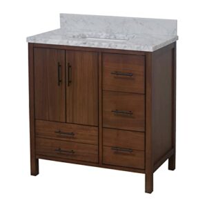 California 36-inch Bathroom Vanity (Carrara/Walnut): Includes Walnut Cabinet with Authentic Italian Carrara Marble Countertop and White Ceramic Sink