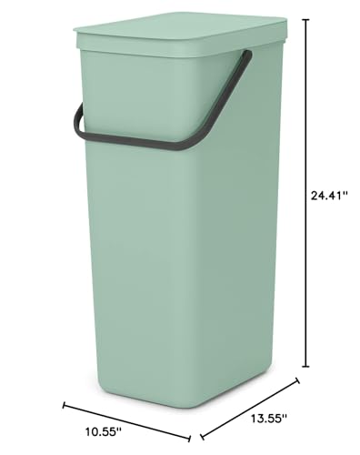 Brabantia Sort & Go Kitchen Recycling/Garbage Trash Can (10.6 Gal/Jade Green) Large Refuse Organiser with Handle & Removable Lid, Easy Clean, PerfectFit Bags Included