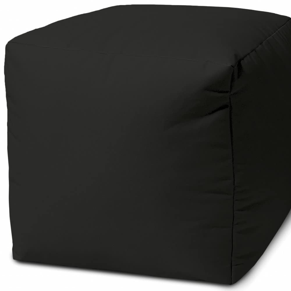 HomeRoots Vinyl-Backed Canvas 17 Cool Jet Black Solid Color Indoor Outdoor Pouf Ottoman