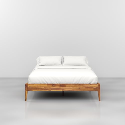 Bme Dinkee Queen Bed Frame Wood 15 Inch - Solid Wood Platform Bed Frame - Japanese Joinery Bed - Modern & Minimalist Style - Wood Slat Support - Easy Assembly - No Box Spring Needed - Caramel