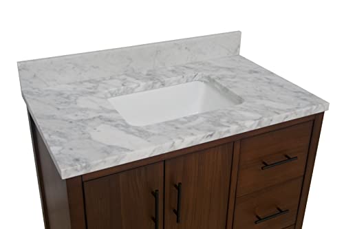 California 36-inch Bathroom Vanity (Carrara/Walnut): Includes Walnut Cabinet with Authentic Italian Carrara Marble Countertop and White Ceramic Sink