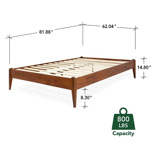 Bme Dinkee Queen Bed Frame Wood 15 Inch - Solid Wood Platform Bed Frame - Japanese Joinery Bed - Modern & Minimalist Style - Wood Slat Support - Easy Assembly - No Box Spring Needed - Caramel