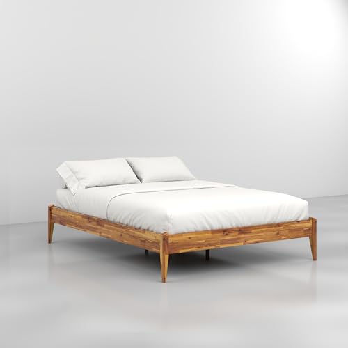 Bme Dinkee Queen Bed Frame Wood 15 Inch - Solid Wood Platform Bed Frame - Japanese Joinery Bed - Modern & Minimalist Style - Wood Slat Support - Easy Assembly - No Box Spring Needed - Caramel