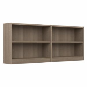 bush furniture universal small 2 shelf bookcase in ash gray - set of 2, matching storage and display bookshelves for home office or living room organization