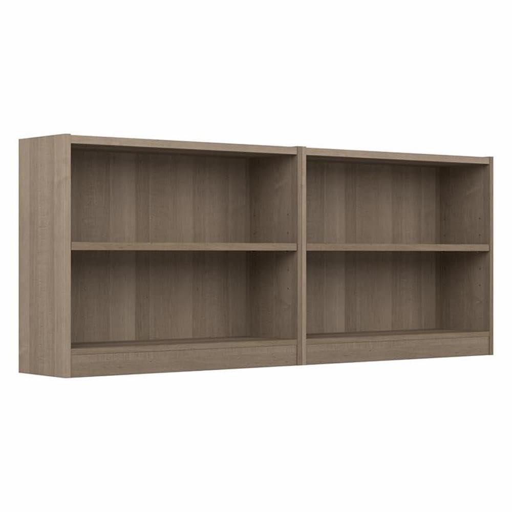 Bush Furniture Universal Small 2 Shelf Bookcase in Ash Gray - Set of 2, Matching Storage and Display Bookshelves for Home Office or Living Room Organization