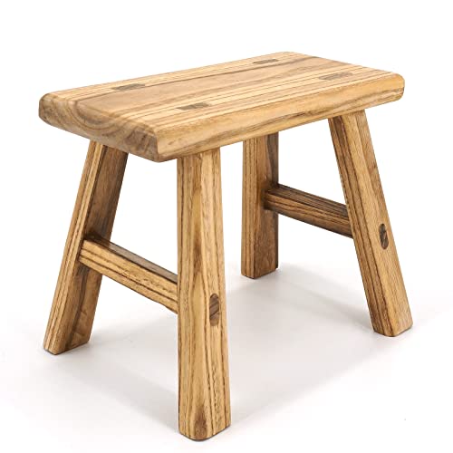 ANQILEE Handmade Solid Wood Stool Milking Stool 10" Height Wooden Step Stool Simple Wooden Viking Stool (12" Long 6" Wide)