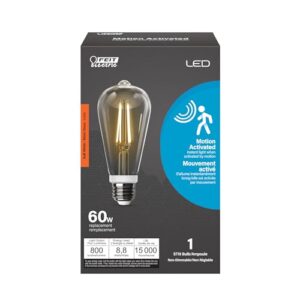 Feit Electric Motion Sensor, Non-Dimmable, Indoor/Outdoor LED Bulb with Exposed Filament, ST19 on E26 Base, High CRI, 60 Watts Equivalent, 2700K, Soft White - ST19CL927CA/MM/FILED