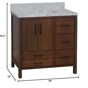 California 36-inch Bathroom Vanity (Carrara/Walnut): Includes Walnut Cabinet with Authentic Italian Carrara Marble Countertop and White Ceramic Sink