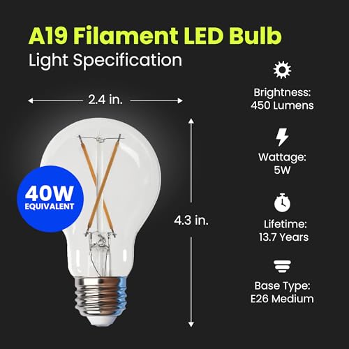 Feit Electric LED Clear A19 Medium Base Light Bulb - 40W Equivalent - 15 Year Life - 450 Lumen - 3000K Bright White - Dimmable | 4-Pack