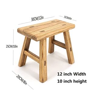 ANQILEE Handmade Solid Wood Stool Milking Stool 10" Height Wooden Step Stool Simple Wooden Viking Stool (12" Long 6" Wide)