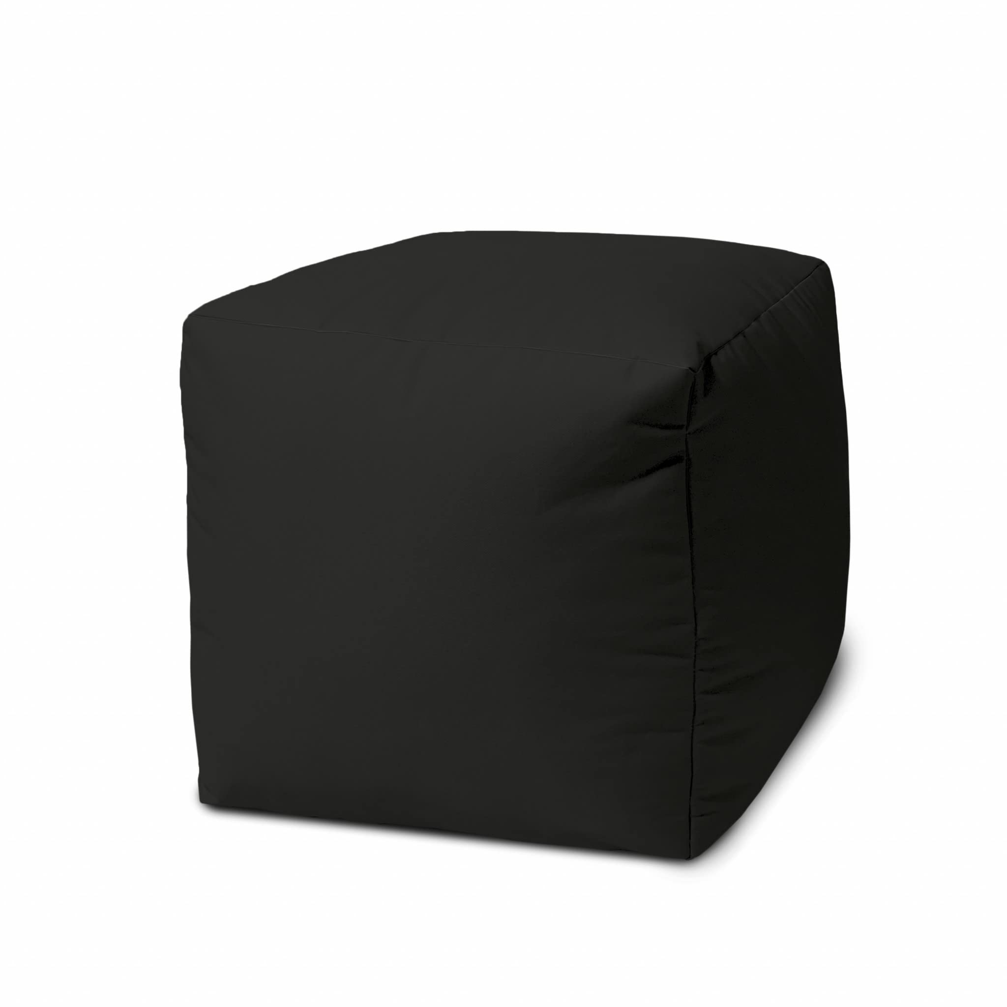 HomeRoots Vinyl-Backed Canvas 17 Cool Jet Black Solid Color Indoor Outdoor Pouf Ottoman