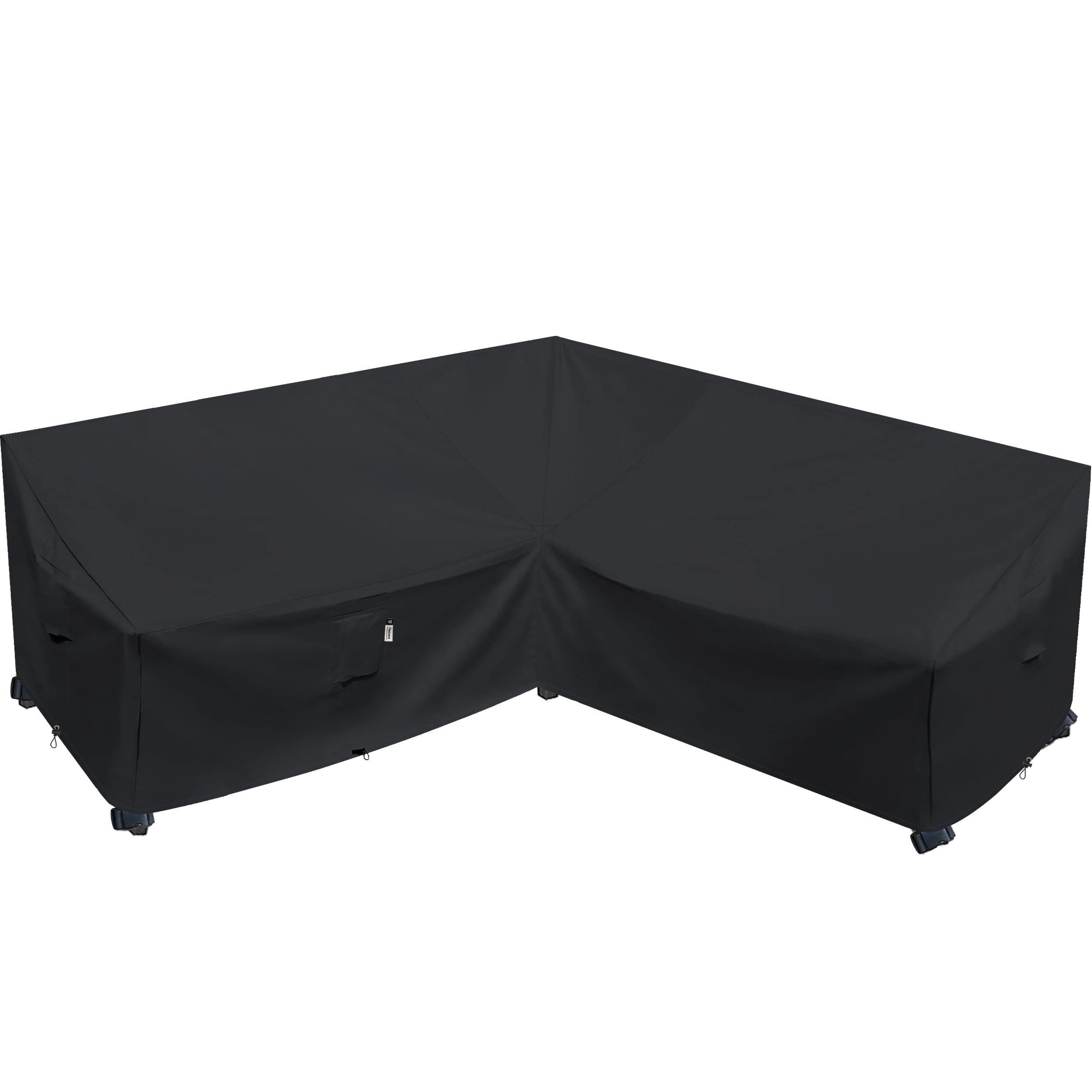 Flexiyard Heavy Duty Outdoor Sectional Sofa Cover, Waterproof 600D Patio Sectional Couch Cover, Lawn Patio Furniture Cover (Midnight Black, V-Shaped-90 x 90")