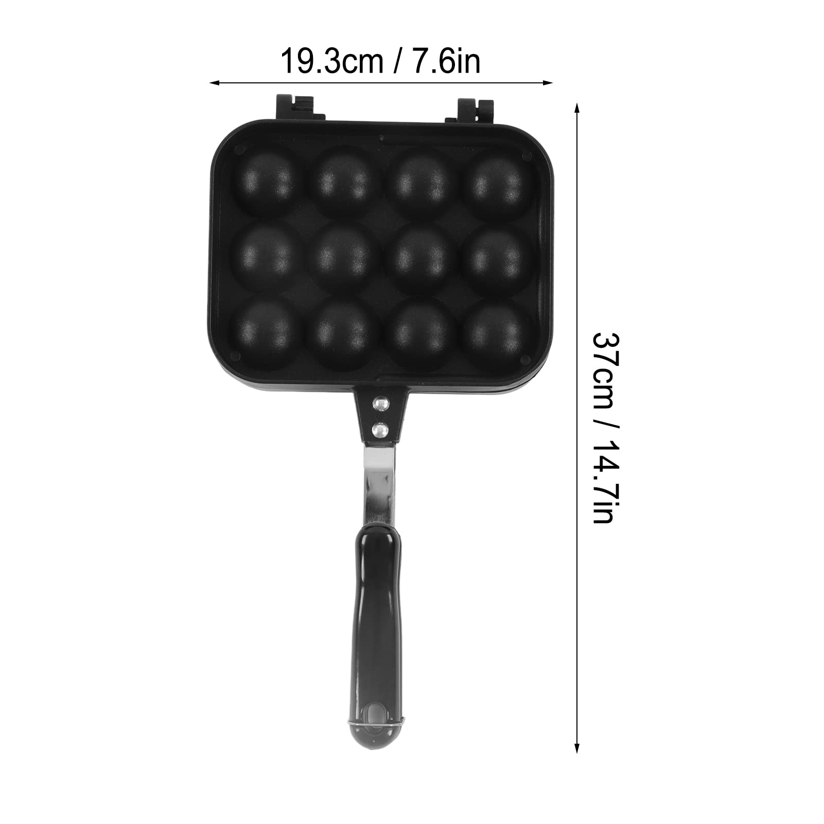 FOUF Takoyaki Grill Pan, 12 Holes Cast Iron Pan and Takoyaki Maker, Mini Pancake Mold, Cake Pop Pan Easy and Simple to Operate Electric Machine to Make Japanese Takoyaki Octopus Ball, Black