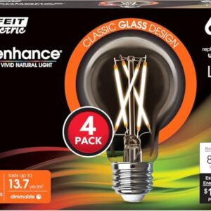 Feit Electric LED Clear A19 Medium Base Light Bulb - 60W Equivalent - 15 Year Life - 810 Lumen - 2700K Soft White - Dimmable | 4-Pack