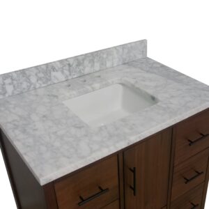 California 42-inch Bathroom Vanity (Carrara/Walnut): Includes Walnut Cabinet with Authentic Italian Carrara Marble Countertop and White Ceramic Sink