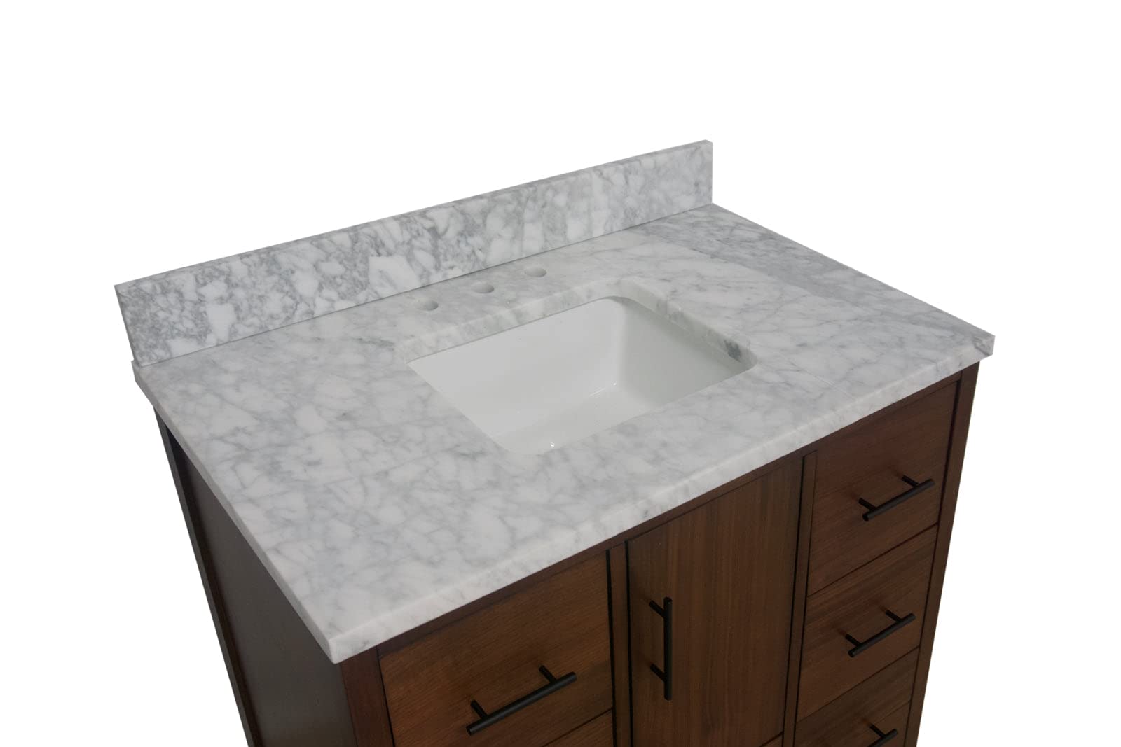 California 42-inch Bathroom Vanity (Carrara/Walnut): Includes Walnut Cabinet with Authentic Italian Carrara Marble Countertop and White Ceramic Sink