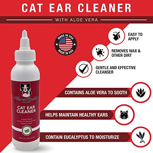 Warren London Cat Ear Cleaner | Ear Cleaning Solution for Cats and Kittens with Aloe Vera | Kitten Ear Cleaner & Ear Wash for Cats | Made in USA