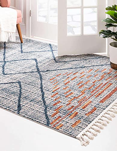 Unique Loom Aramis Collection Area Rug - Kavi (6' 1" x 9' Rectangle, Blue/ Ivory)