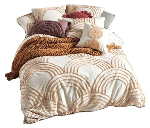 3 Piece Tufted Cotton Duvet Cover Set, Boho Bedding Queen King Comforter Cover with Pillowcases by Craft Aura (Full/Double 80x90 Inches)