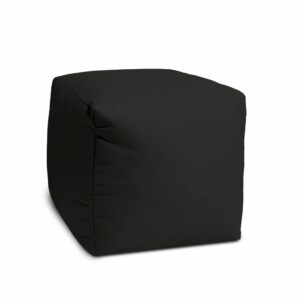 HomeRoots Vinyl-Backed Canvas 17 Cool Jet Black Solid Color Indoor Outdoor Pouf Ottoman