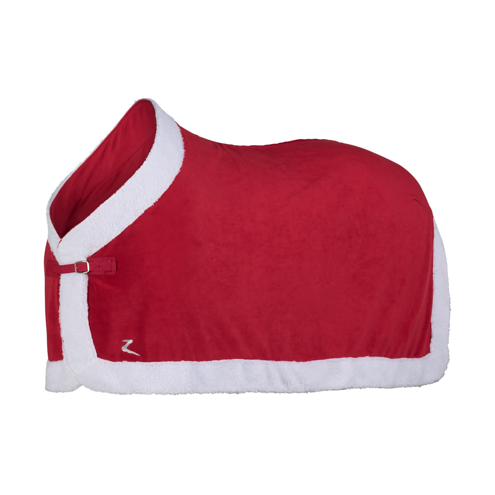 HORZE Santa Christmas Fleece Horse Cooler Blanket with Faux Fur - Red - 84 in