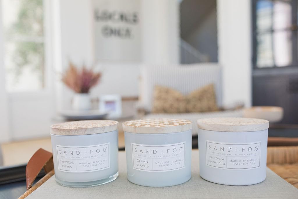 Sand + Fog Scented Candle - California Beach House – Additional Scents and Sizes – 100% Cotton Lead-Free Wick - Luxury Air Freshening Jar Candles - Perfect Home Decor – 12oz