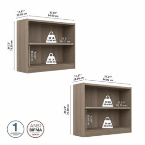 Bush Furniture Universal Small 2 Shelf Bookcase in Ash Gray - Set of 2, Matching Storage and Display Bookshelves for Home Office or Living Room Organization