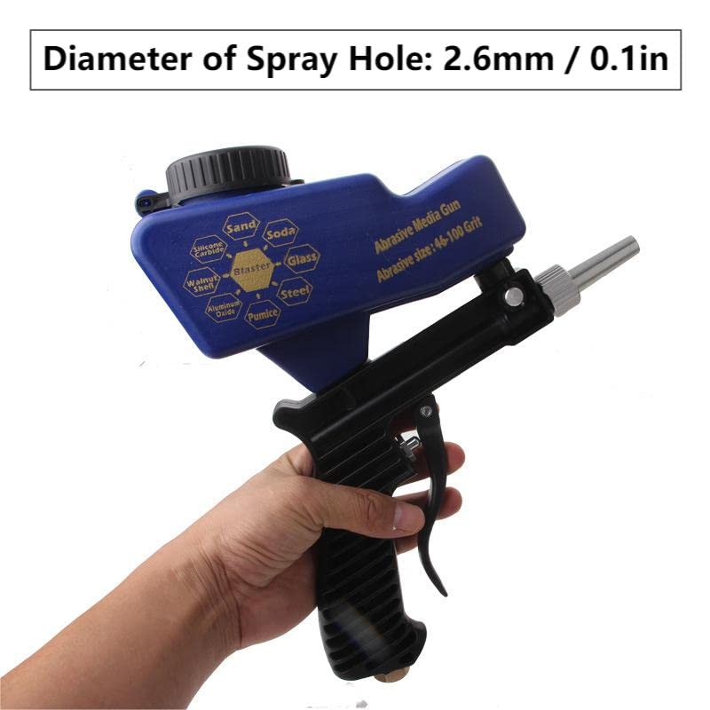 Portable Sandblaster Gun Kit 70-150 PSI 6000RPM Gravity Feed Sandblasting Pneumatic Blast Gun Handheld Tool with Air Tube Connector for Cleaning Rust, Dirt, Paint, & Glass Etching