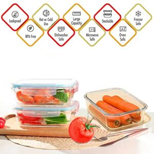 Luvan 60oz Large Glass Food Storage Containers with Lids,Glass Meal Prep Containers/Bento Boxes/Lunch Containers,BPA Free & Leak-Proof for Microwave,Oven,Freezer and Dishwasher Safe(2Pcs)