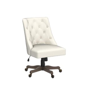 Modern Tufted Armless Home Office Chair, Comfy Upholstered Desk Chair with Vintage Wood Base, Height Adjustable Swivel Computer Task Chair for Living Room Bedroom, Beige