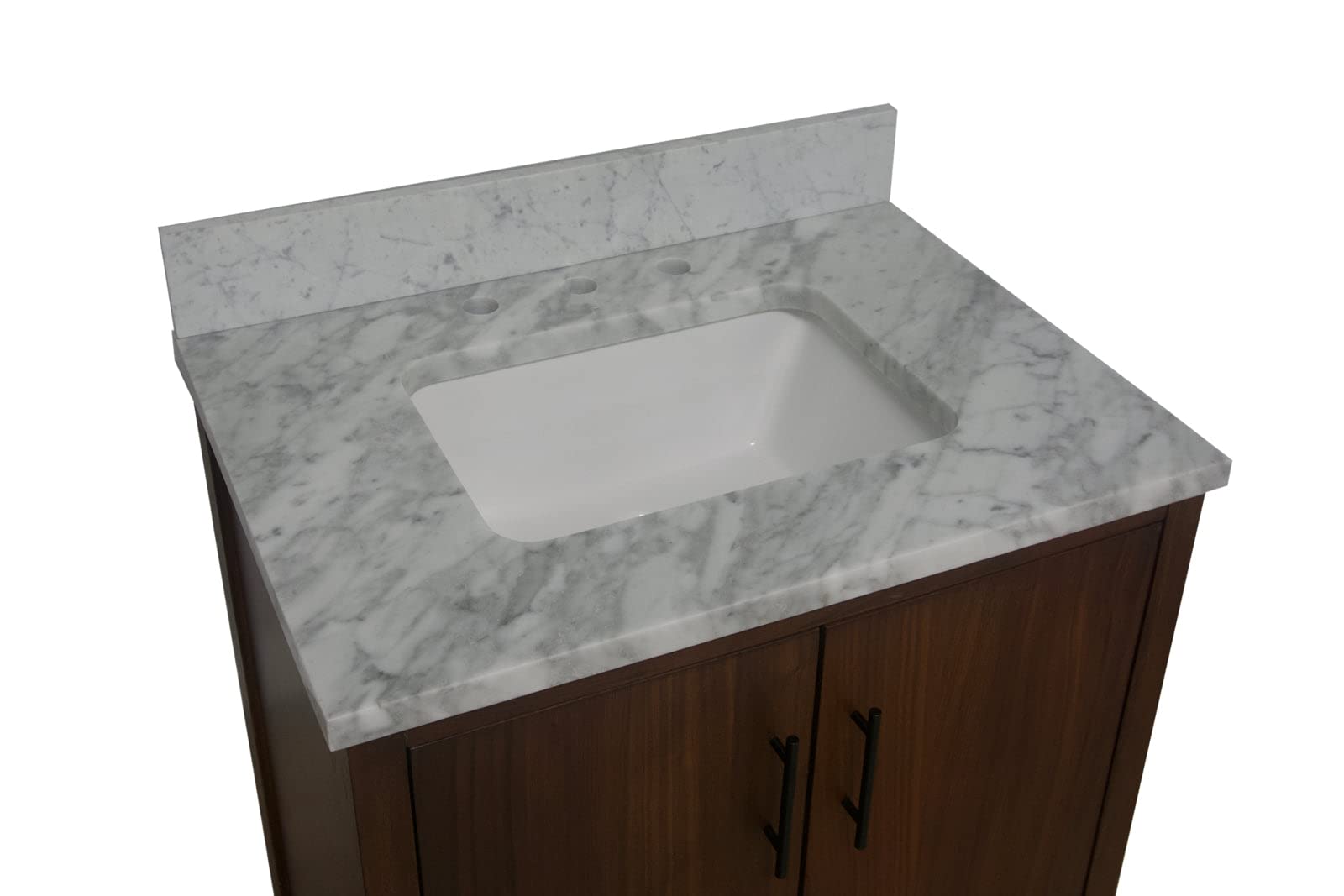 California 30-inch Bathroom Vanity (Cararra/Walnut): Includes Walnut Cabinet with Authentic Italian Carrara Marble Countertop and White Ceramic Sink