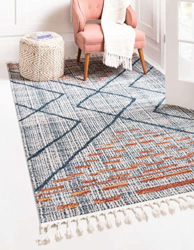 Unique Loom Aramis Collection Area Rug - Kavi (6' 1" x 9' Rectangle, Blue/ Ivory)