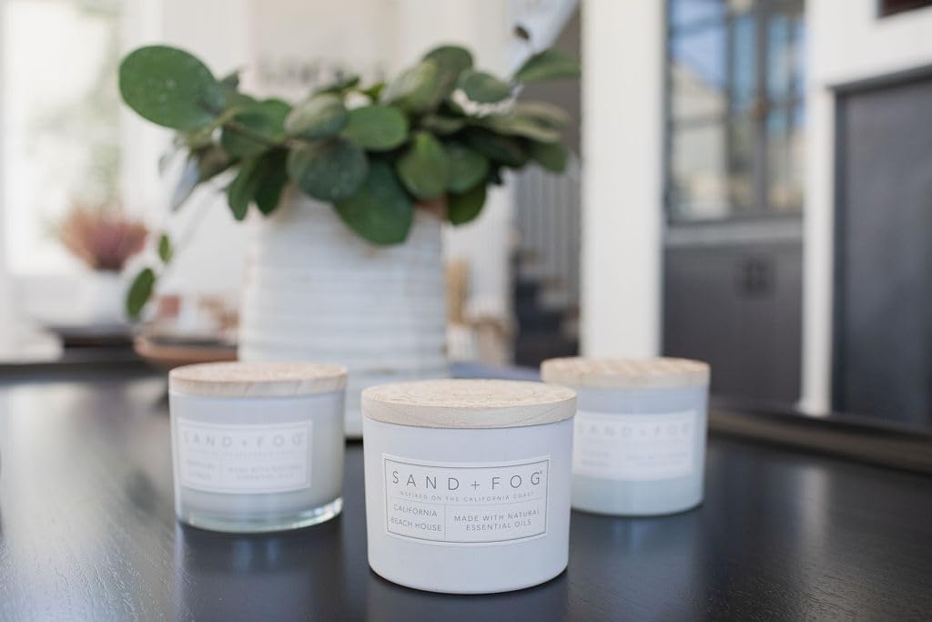 Sand + Fog Scented Candle - California Beach House – Additional Scents and Sizes – 100% Cotton Lead-Free Wick - Luxury Air Freshening Jar Candles - Perfect Home Decor – 12oz