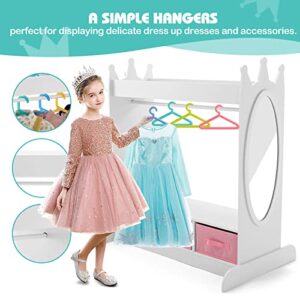 Kids Armoire Dress-Up Storage w/Mirror and Drawers,Dress up Closet,Costume Dress up Wardrobe,Pretend Storage Closet for Kids w/Side Pocket Top Shelf Shoes Storage for Bedroom Girls Room, White