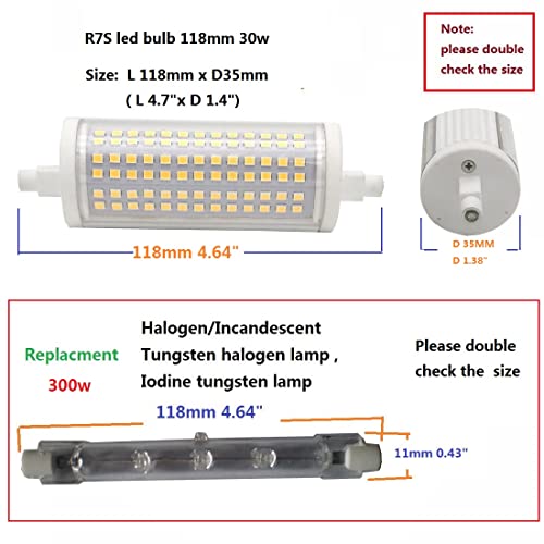 WELESHEI R7s Led Bulb 118mm 30w Dimmable Bulbs Led Halogen Replacement 300 Watt J Type Double Ended T3 R7s Base 300w Equivalent Floodlight for Garage Lighting Floor Standing Light 3000k