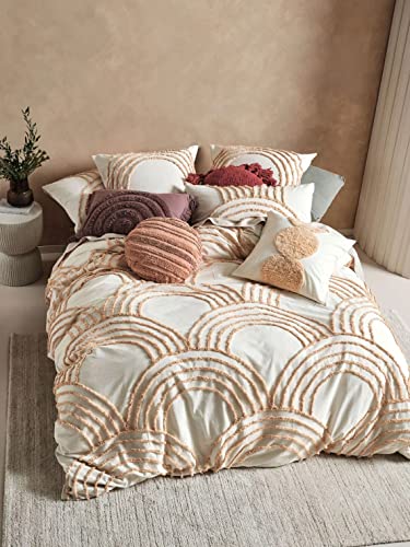 3 Piece Tufted Cotton Duvet Cover Set, Boho Bedding Queen King Comforter Cover with Pillowcases by Craft Aura (Full/Double 80x90 Inches)