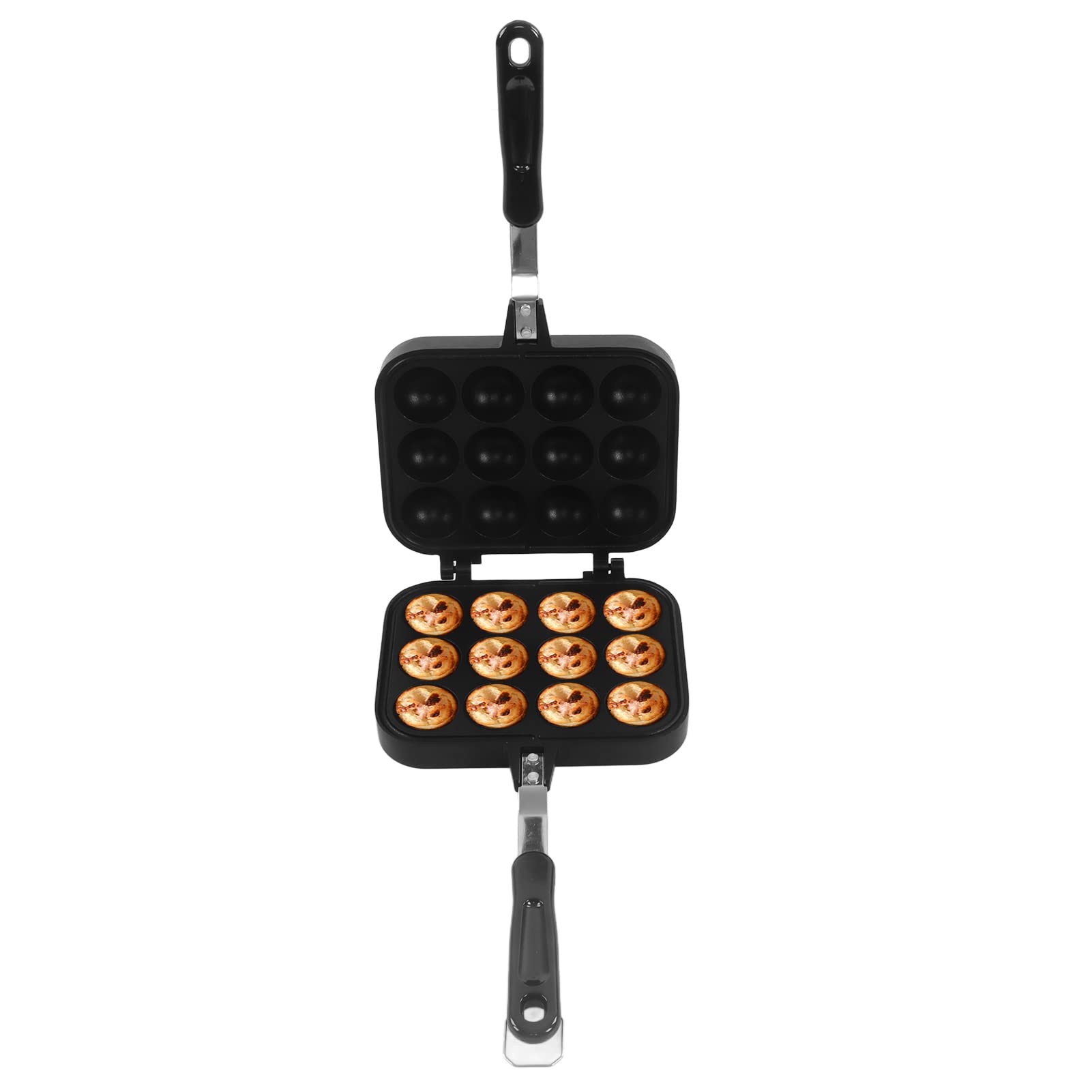 FOUF Takoyaki Grill Pan, 12 Holes Cast Iron Pan and Takoyaki Maker, Mini Pancake Mold, Cake Pop Pan Easy and Simple to Operate Electric Machine to Make Japanese Takoyaki Octopus Ball, Black