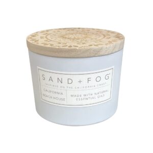 sand + fog scented candle - california beach house – additional scents and sizes – 100% cotton lead-free wick - luxury air freshening jar candles - perfect home decor – 12oz