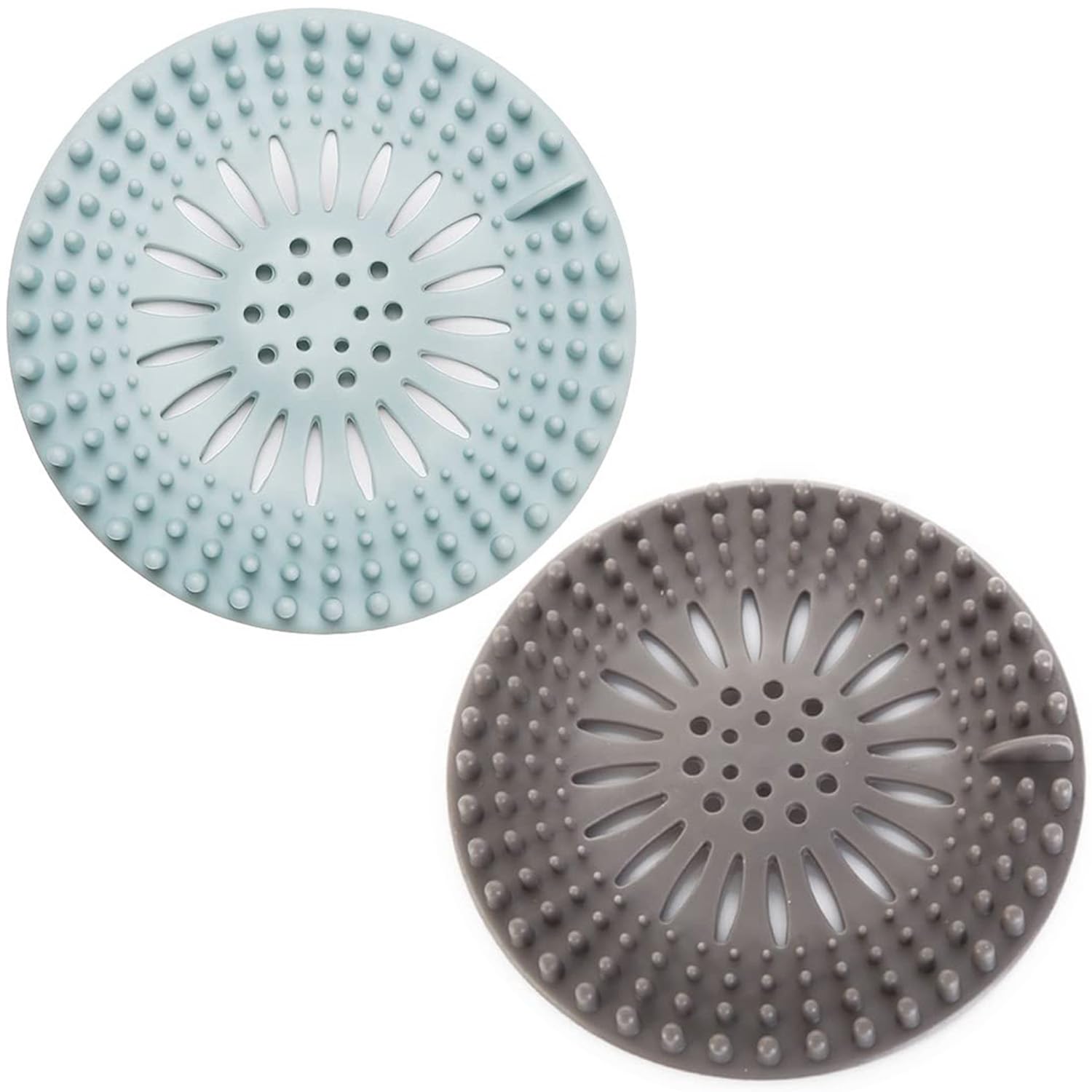 JHXTZ Shower Drain Hair Catcher, Silicone Hair Stopper, 2PC Durable Shower Drain Covers Suit for Bathroom Bathtub and Kitchen(Blue & Gray)