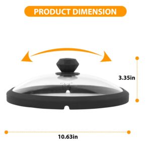 Microwave Glass Cover Splatter Guard Lid with Anti-scald Silicone Handles and Vented Edge for Food Pot Plate Cover 10.5 inch Black