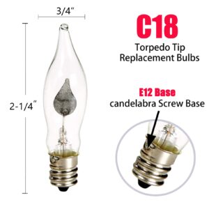 Christmas Flicker Flame Light Bulbs, Clear Flame Tip Candelabra Bulbs, Window Candles Replacement Bulbs with Orange Flame, 1 Watt, E12 Candelabra Base, 12 Pack