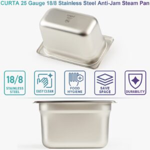 CURTA 6 Pack Anti-Jam Hotel Pans, 1/9 Size 4 Inch Deep, NSF Commercial 18/8 Stainless Steel Chafing Steam Table Pan, Catering Storage Metal Food Pan