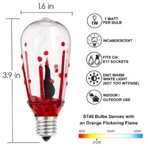 Halloween Flicker Flame Light Bulbs, ST40 Blood Drop Replacement Bulbs Edison Flicker LED Bulbs with Orange Red Flame for Outdoor Halloween String Lights, 1 Watt- E17 Intermediate Base, 10 Pack