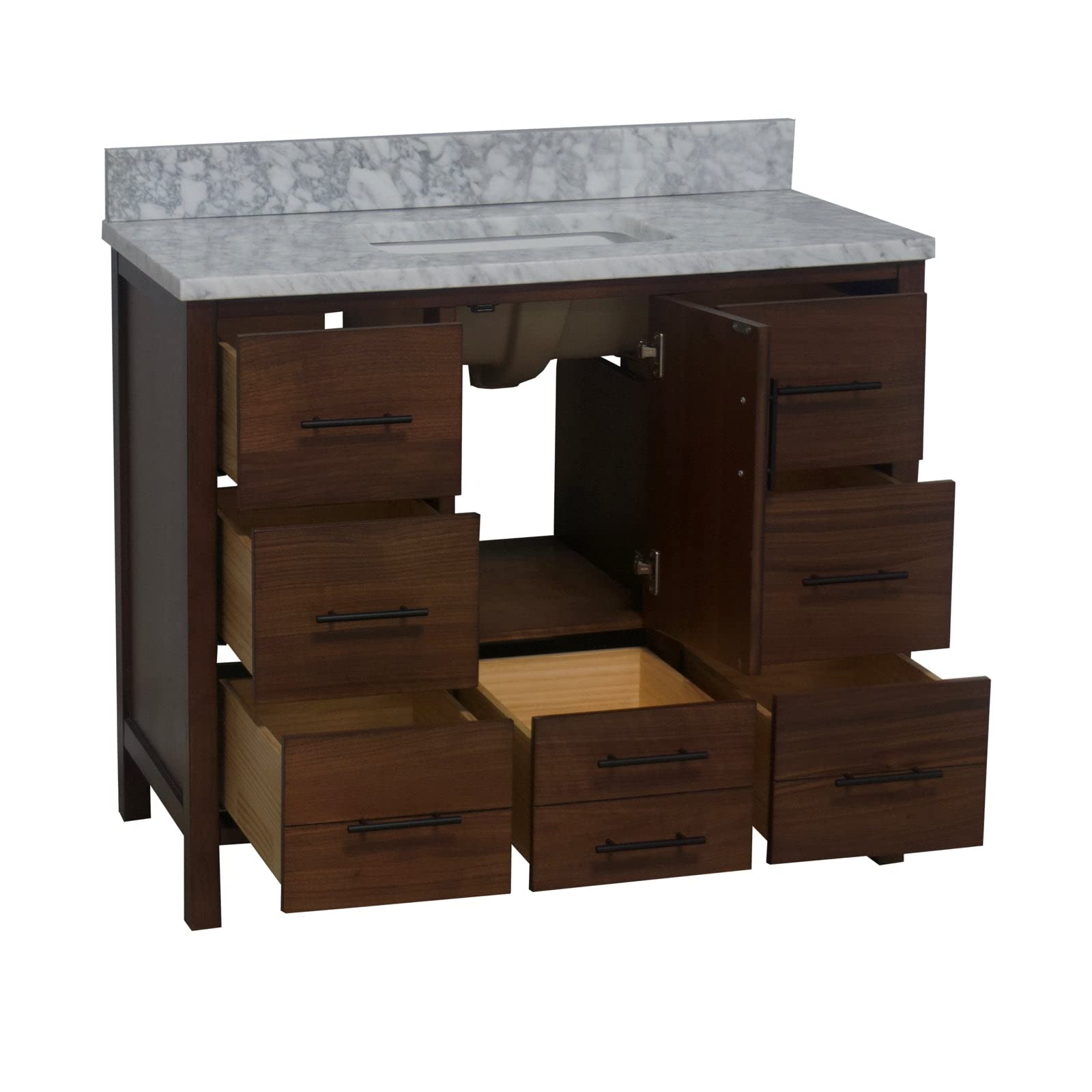 California 42-inch Bathroom Vanity (Carrara/Walnut): Includes Walnut Cabinet with Authentic Italian Carrara Marble Countertop and White Ceramic Sink