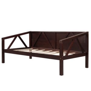 Bellemave Wooden Daybed Frame Twin Size, Full Wooden Slats Support, Dual-use Sturdy Sofa Bed for Bedroom Living Room, No Box Spring Needed (Twin, Espresso)