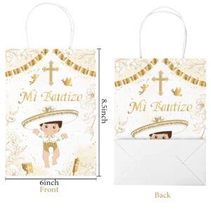 Mi Bautizo Decoration-Gold Mi Bautizo Bags First Communion Favor Bags for Boy God Bless,Baptism Party Decoration, Christening Religious Party Favor Bags Supplies with Handles Thank You Gift Bags