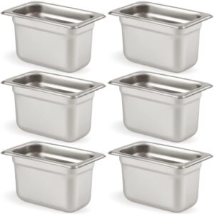 curta 6 pack anti-jam hotel pans, 1/9 size 4 inch deep, nsf commercial 18/8 stainless steel chafing steam table pan, catering storage metal food pan