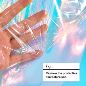 12x53 Inch Iridescent Blue PVC Vinyl Holographic Clear Synthetic Fabric Transparent Laser Rainbow for DIY Patchwork Bags Bows Jewlery Making (XHT-299-L)