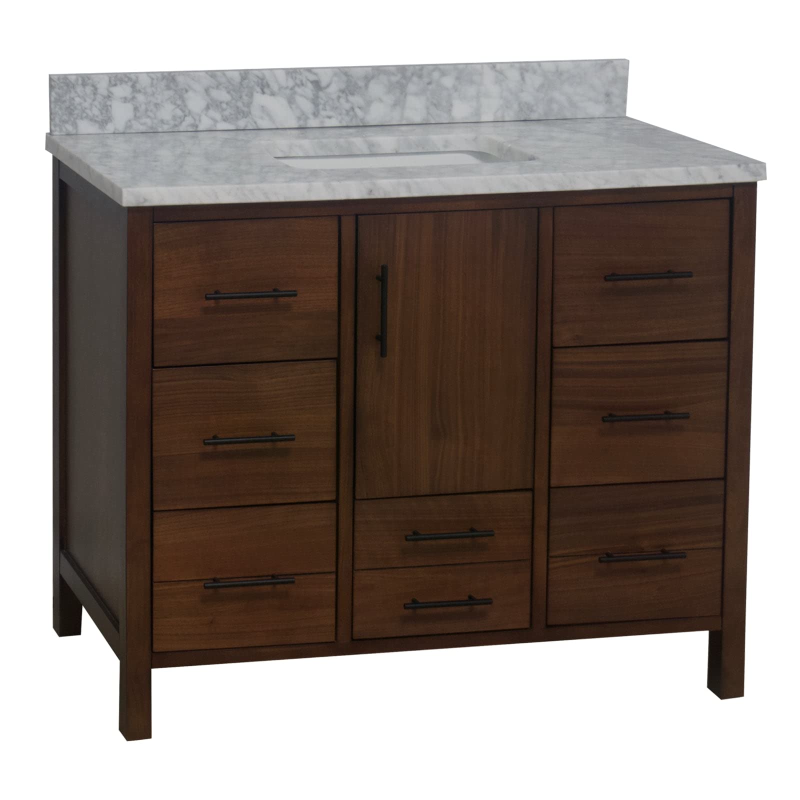 California 42-inch Bathroom Vanity (Carrara/Walnut): Includes Walnut Cabinet with Authentic Italian Carrara Marble Countertop and White Ceramic Sink