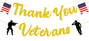 4th of july independence day party decorations, gold glitter thank you veterans banner, american veterans day party decorations, 4th of july patriotic theme party decorations